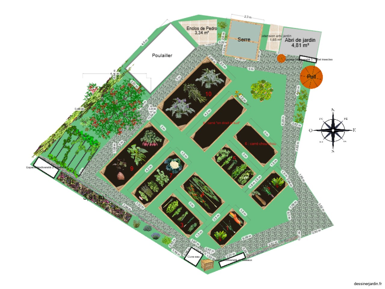 Jardin 3 carrés potagers 