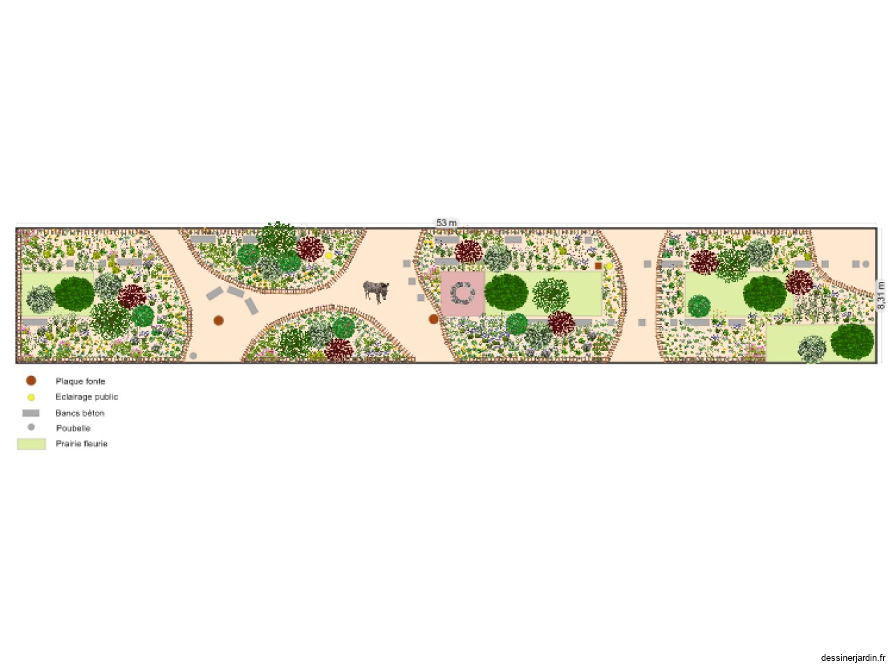 Place Cdt Rivère Arbustes + vivaces + ganivelle