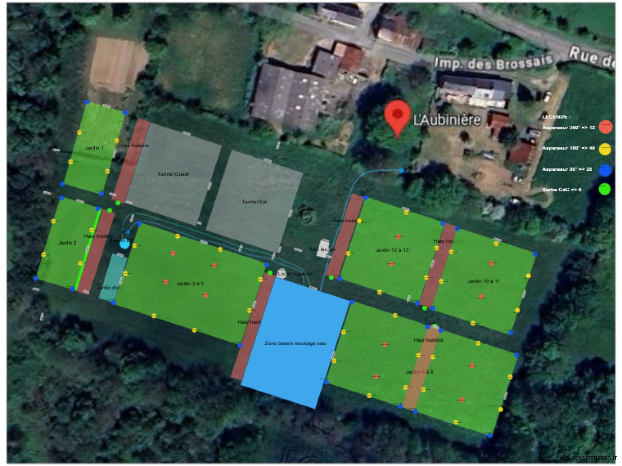 Conception irrigation V avec bassin 30x44