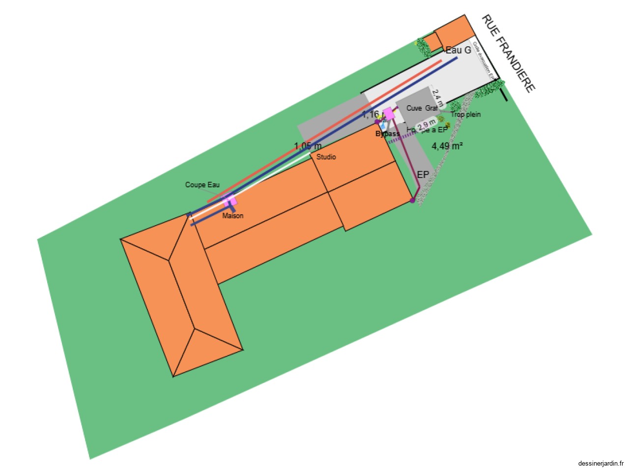 Plan de l'entrée Jardin AM212  implantation  Bypass + Eau Generale